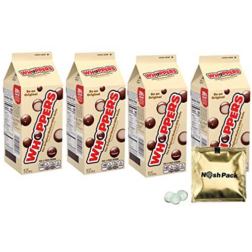 Whoppers Malted Milk Chocolate Candy Balls, Dark Chocolate, Malted Milk Balls, Chocolate Bulk Candy Gifts, 12 Ounce Chocolate Pack with Nosh Pack Mints (4 Pack)