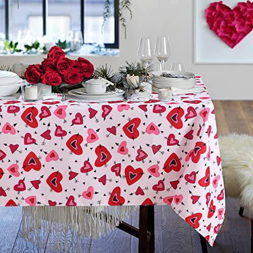 SARAFLORA Valentine’s Day Table Runner Hearts and Arrows Pattern- 14x70 Inch- Stain and Water Resistant Table Runners for Anniversary/Holiday/Valentine/Party/Wedding Decoration Use, Red & White