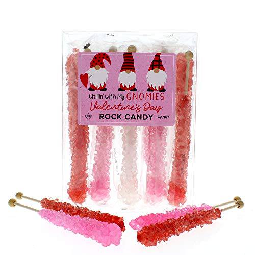 Valentines Day Rock Candy Crystal Sticks - Chilling With My Gnomies - 10 Indiv. Wrapped - Red, Pink, White
