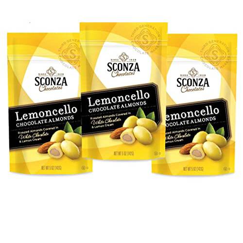 Sconza Lemoncello Lemon Cream & White Chocolate Almonds | Inspired by Italy’s Lemon Groves | Made in the USA | Pack of 3 (5 Ounce Each)