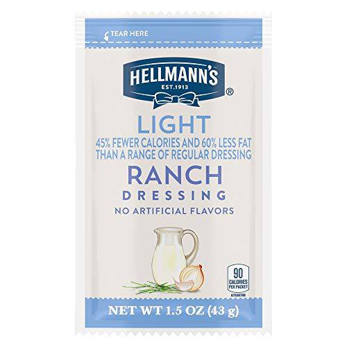 Hellmann’s Light Ranch Salad Dressing Portion Control Sachets Gluten Free, No Artificial Flavors, added MSG or High Fructose Corn Syrup, 1.5 oz, Pack of 102