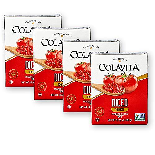 Colavita Diced Tomatoes, Premium Italian Imported, Eco-Friendly Tetra Cart, Non-GMO, for Making Sauce, 13.76 Oz, Pack of 4