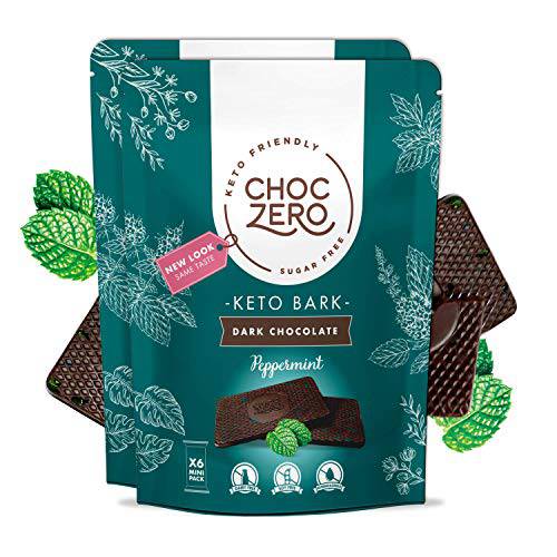 ChocZero’s Dark Chocolate Peppermint Keto Bark. Sugar Free, Low Carb. No Sugar Alcohols. (2 bags, 12 individual Wrapped bars)