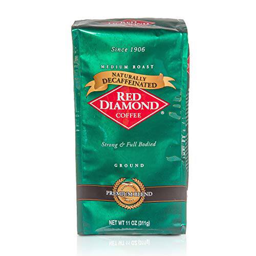 Red Diamond Ground Coffee, Decaffeinated, Medium Roast, 100% Arabica Premium Beans, Strong & Full-Bodied Flavor, 11 Ounce Resealable Bag