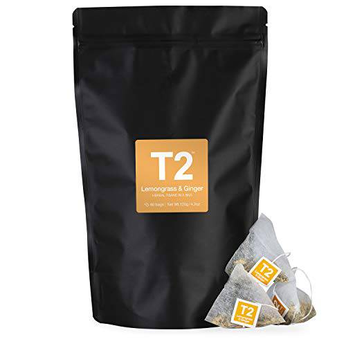 T2 Tea Lemongrass & Ginger Tea, Herbal Teabags In Resealable Foil, 60Count Foil Refill Bag, 60Count (B140AG028)