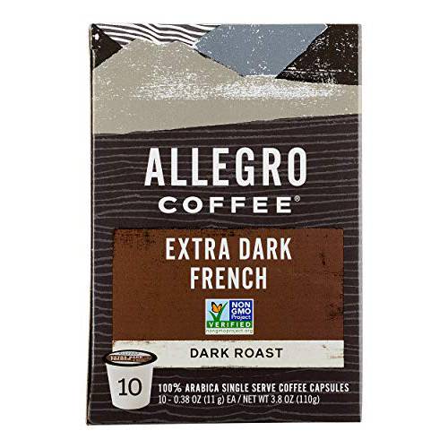 Allegro Coffee, Coffee French Roast Extra Dark Pods 10 Count, 3.8 Ounce