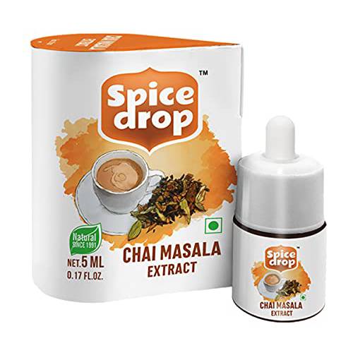 Spice Masala Chai Extract – Tea, Coffee | Mix Of Cardamom, Clove, Pepper, Ginger, Cinnamon, Nutmeg | No Added Color or Preservative | Authentic Indian Spices | Liquid Extract | Unsweetened | Non-GMO | Vegan | Gluten Free | 0.17 Oz | 180 Cups