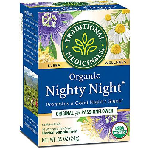 Traditional Medicinals Organic Nighty Night with Passionflower Herbal Tea, Promotes a Good Night’s Sleep, (Pack of 1) - 16 Tea Bags