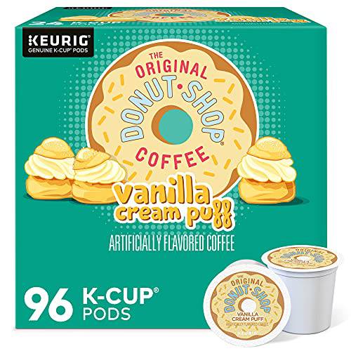 The Original Donut Shop Vanilla Cream Puff Coffee, Keurig Single Serve K-Cup Pods, Medium Roast, 96 Count (Pack of 4)