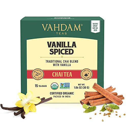 VAHDAM, Vanilla Chai Tea | 30 Tea Bags (Set of 2) | Spiced Masala Chai Tea | Delicious Blend Of Vanilla Tea | Spiced Chai Tea Bag | Brew As Hot, Cold or Iced Tea