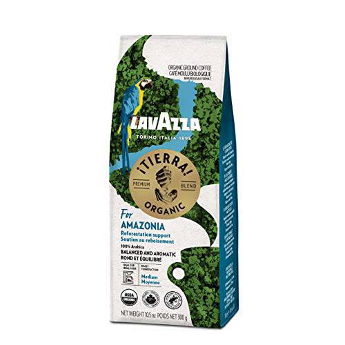 Lavazza, ¡Tierra Organic Amazonia Ground Coffee Medium Roast 10.5 Oz Bag, Floral Notes Authentic Italian, Value Pack, Blended And Roated in Italy, Balanced and Aromatic Fruity and floral notes