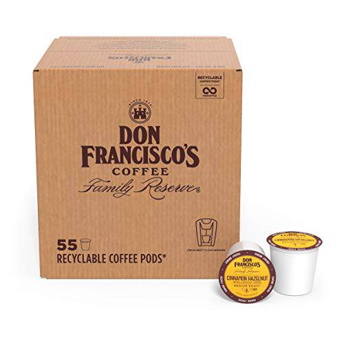 Don Francisco’s Cinnamon Hazelnut Flavored Medium Roast Coffee Pods - 55 Count - Recyclable Single-Serve Coffee Pods, Compatible with your K- Cup Keurig Coffee Maker (Including 2.0)