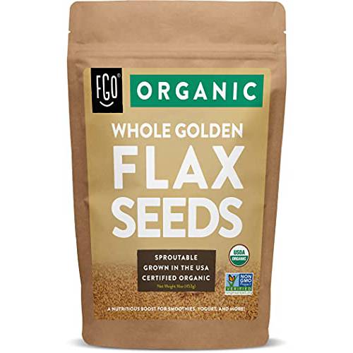 Organic Whole Golden Flax Seeds | Sproutable | Grown in USA | 16 oz Resealable Bag (1lb) | by FGO