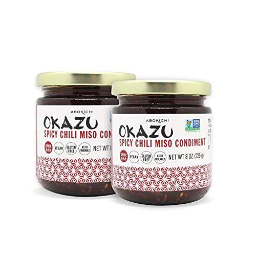 Okazu Spicy Chili Miso Oil - Value Format 2 PACK x 8 oz. Savoury, Umami-Rich Condiment Handcrafted in Canada by Abokichi - All Natural, Vegan, Non-GMO, Gluten Free