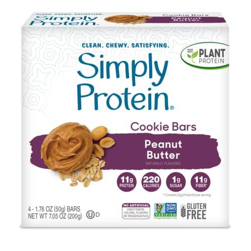 SimplyProtein Vegan Cookie Bars - Peanut Butter Plant-Based Bar, Contains 11g of Plant Protein, Gluten Free, Non-GMO Project Verified, Healthy, Dairy Free, Light, Soft-Baked Texture, Protein Bars (24 Bars)