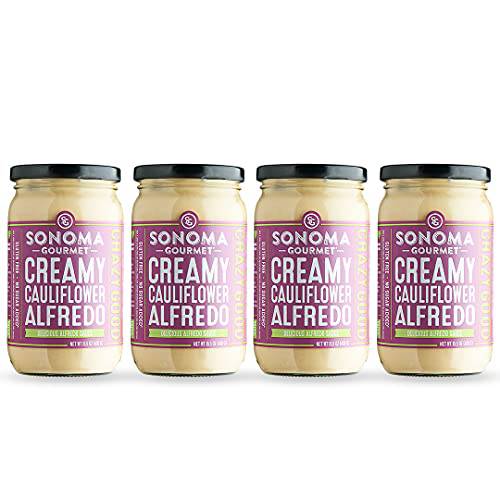 Sonoma Gourmet Creamy Cauliflower Alfredo Pasta Sauce | Gluten-Free and No Sugar Added | Made With Real Cream | 15.5 Ounce Jars (Pack of 4)