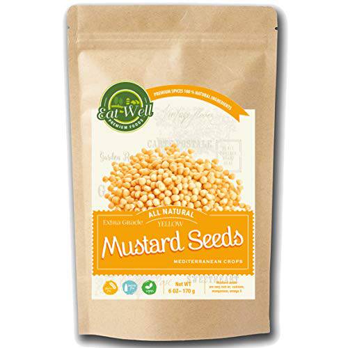 Yellow Mustard Seeds 6oz / 170 g - Mustard Seed for Pickling & Cooking -100% Natural & Non-GMO , Whole Yellow Mustard Seeds - Eat Well Premium Foods