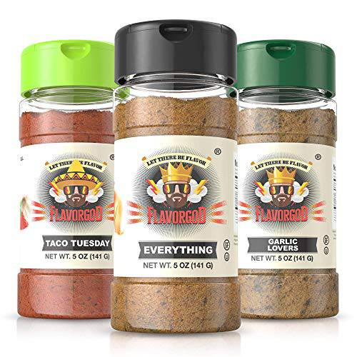 Keto Spice Set, Combo Pack of 3 ( Everything, Garlic Lovers & Taco Tuesday) Herb, Spice and Seasoning Gift Set-Flavor God Seasonings