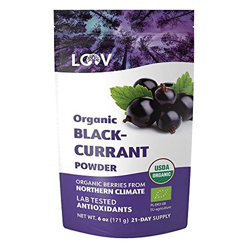 LOOV Blackcurrant Powder Organic, Made from 100% Whole Blackcurrants, Freeze Dried and Powdered Organic Blackcurrants, 6 Ounces, 21-Day Supply, Raw, Grown in Northern Europe, no Added Sugar