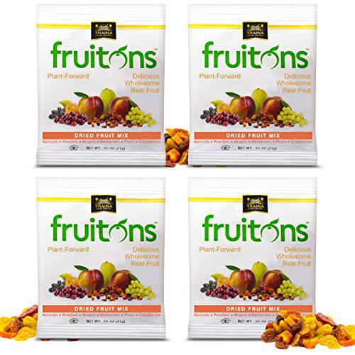 Traina Home Grown Fruitons Sun Dried Fruit Mix Apricots, Peaches, Grapes, Nectarines, Pears, Cranberries - Non GMO, Gluten Free, .75 oz bags (Pack of 18)