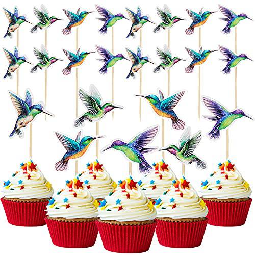 42 Pieces Hummingbird Cake Cupcake Toppers Bird Cupcake Topper Bird Decoration Wafer Hummingbird Cake Bird Decor by Wafer Paper for Spring Wedding Birthday Celebrating Party Events , 14 Styles
