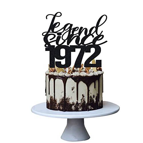 Legend Since 1972 Cake Topper for 50th Men and Women Birthday Party ，Funny 50 and Fabulous Decoration，Handmade （Black）