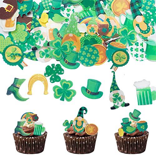 300pcs St Patrick Day Cupcake Topper Green Hot Cake Decorations Supplies Wafer Paper Birthday for St Patrick Theme Party Cake Cupcake Saint Patrick