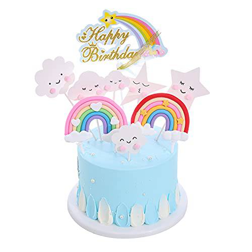 9pc cute Girl’s favorite birthday cake decoration Happy Birthday Cake Topper Set, Include Rainbow Cloud Star for Birthday Wedding Party Cupcake Decoration