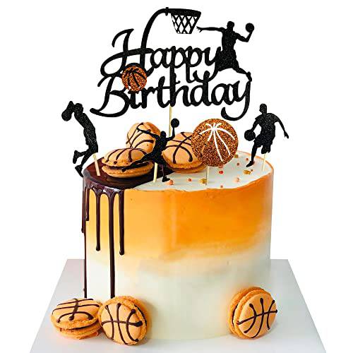 9 PCS Basketball Happy Birthday Cake Topper Basketball Theme Cupcake Topper for Man Boys Basketball Theme Birthday Event Party Supplies Glitter Decorations