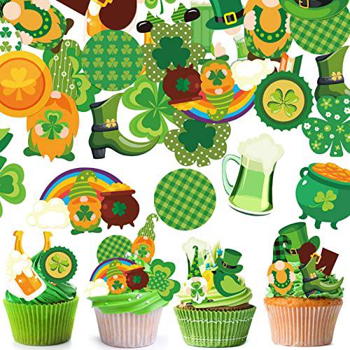 300 Pieces St. Patricks Day Cake Decorations Wafer Paper Cupcakes Topper St. Patricks Day Supplies Wafer Paper Birthday Cake Decor for Saint Patricks Day Theme Party Cake Cupcake Shamrock Gnome