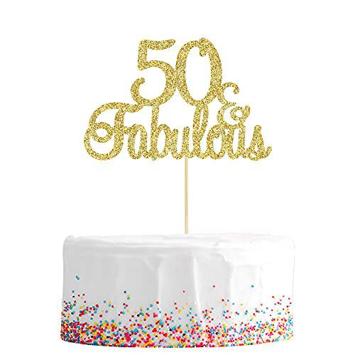 Gyufise 1Pcs 50 & Fabulous Cake Toppers 50 Birthday Anniversary Cake Toppers for 50 Birthday Anniversary Party Decorations Happy 50th Birthday Cake Decorations Supplies