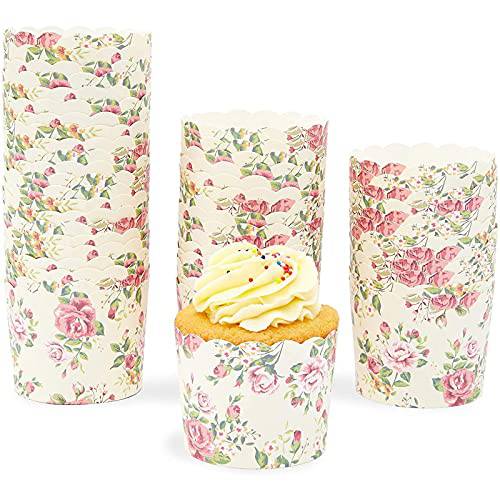 50 Pack Vintage Floral Cupcake Wrappers for Wedding, Flower Paper Baking Cups and Muffin Liners for Tea Party (2.25 x 2.75 In)