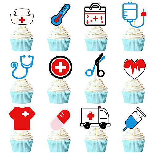 48PCS Nurse Cake Toppers Nursing Cupcake Toppers Nurse Graduation Medical Instruments Cupcake Decorations for Medical Rn Themed Party Supplies Nursing Graduation Cupcake Decorations