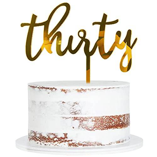 Qertesl Acrylic thirty Cake Topper，30th Birthday Cake Toppers , 30th Anniversary Party Decorations Supplies- Double Sided Gold Glitter .