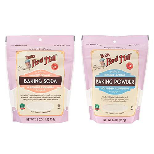 Bob’s Red Mill Baking Soda 16 oz and Baking Powder 14 oz For Cooking - Bundle Of 2 Individual Packs (16 oz. and 14 oz.) - Premium Quality Food Grade Gluten Free Baking Soda and Baking Powder Made From Mineralized Sodium