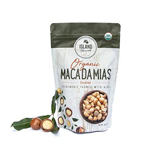Island Harvest Unsalted Organic Macadamia Nuts - 100% Hawaiian Unsalted Macadamia Nuts are Keto Friendly, All-Natural and Non-GMO, Dry Roasted Nuts High In Fiber 8 Ounce (Pack of 1)