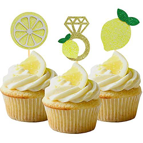 Glitter Lemon Cupcake Toppers Picks for Wedding Engagement Bridal Shower Bachelorette Party Decoration - Set of 24