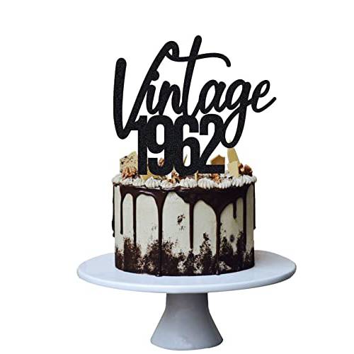 Vintage 1962 Cake Topper for 60th Men and Women Birthday Party ，Funny 60 and Fabulous Decoration，Handmade （Black)
