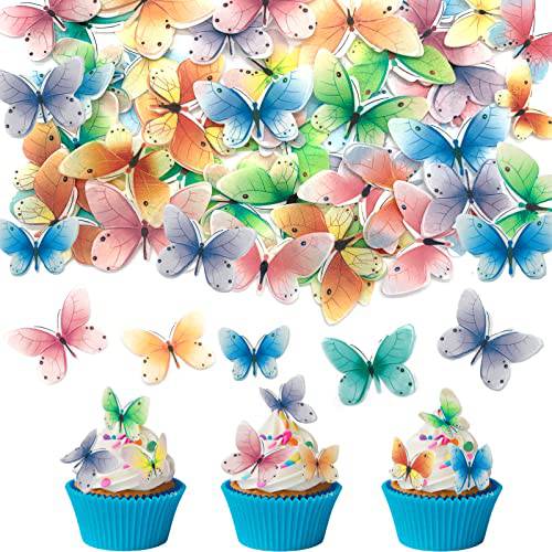 GEORLD 48Pcs Edible Cake Topper Butterflies Cupcake Topper Mixed Color Party Decoration