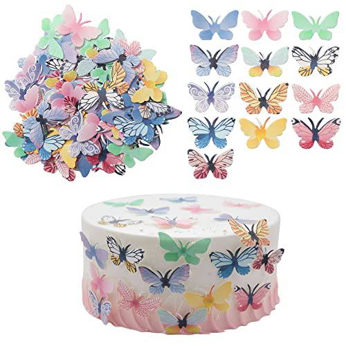 Gyufise 72Pcs Edible Butterfly Cupcake Toppers 3D Colorful Butterfly Cake Decoration Realistic Butterfly Dessert Decoration for Birthday Party Wedding Food Decorations Mixed Size