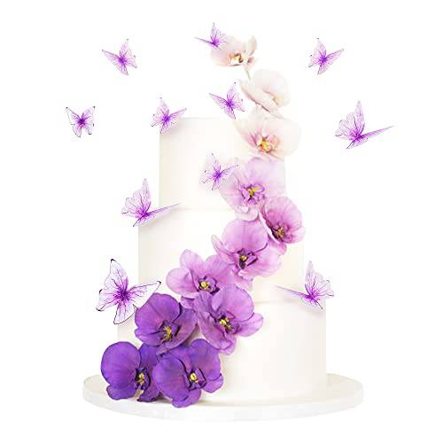 Cyodoos 30pcs Purple Mixed Size Lively 3D Butterfly Cupcake Topper for Girls Women’s Happy Birthday Wedding Party Cake Wall Party Food Decorations
