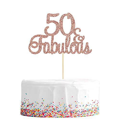 Gyufise 1Pcs 50 & Fabulous Cake Toppers Rose Gold 50 Birthday Anniversary Cake Toppers for 50 Birthday Anniversary Party Decorations Happy 50th Birthday Cake Decorations Supplies