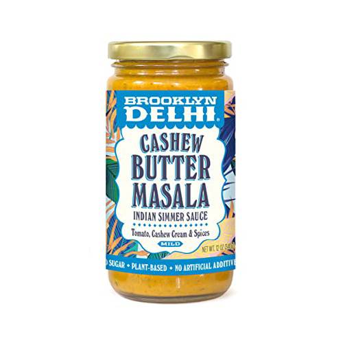 Brooklyn Delhi Cashew Butter Masala - Indian Simmer Sauce with Cashew Cream Tomatoes, Sweet Paprika - 12 Ounces - Mild Enough for a kid, Flavorful Enough for a Foodie - Vegan - No Artificial Additives