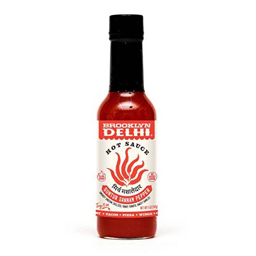 Brooklyn Delhi Guntur Sannam Pepper Hot Sauce - Indian Tomato Chili Sauce - 5 Ounces - Slow-Cooked Tomatoes, Sweet Garlic, Tangy Tamarind Fruit - Vegan - No Artificial Additives