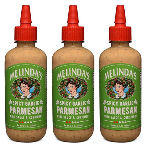 Melinda’s Spicy Garlic Parmesan Wing Sauce - Craft Garlic Parmesan Wing Sauce with Habanero Peppers, Parmesan Cheese, Fresh Garlic - Perfect for Buffalo Wings, Pizza, Pasta - 12oz, 3 Pack