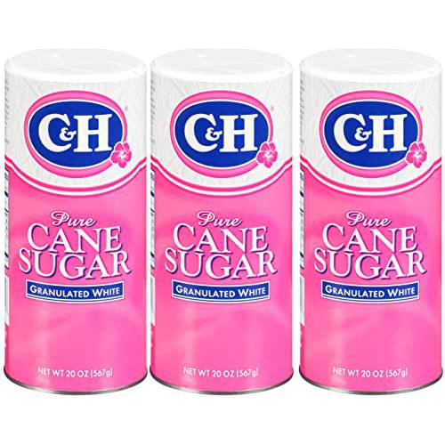 C&H Premium Pure Cane Granulated Sugar, 20 OZ Canister (Pack of 3)