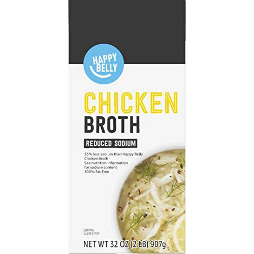 Amazon brand - Happy Belly Reduced Sodium Chicken Broth, 32 Ounce