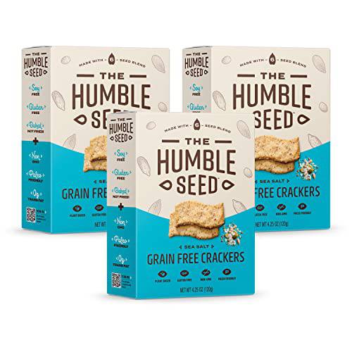The Humble Seed Grain Free Crackers | Sea Salt, 4.25 oz per box, Pack of 3 | Gluten Free, Plant Based, Non-GMO, Paleo Friendly, Low Carb and Vegan | Made with 6-Seeds – Sunflower, Flax, Chia, Pumpkin, Hemp and Sesame | Nut Free