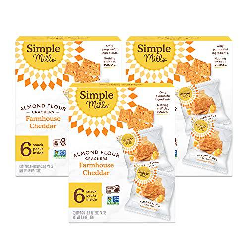 Simple Mills Almond Flour Crackers, Farmhouse Cheddar Snack Packs - Gluten Free, Healthy Snacks, 4.9 Ounce (Pack of 3)