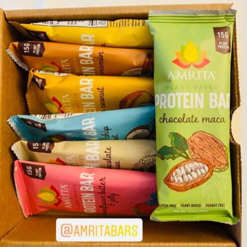 Amrita Variety Sampler Pack Vegan, Gluten Free High Protein Bars (7 Flavors) | 15g Plant Based Protein, High Fiber, Peanut & Dairy Free | Breakfast Bar, Meal Replacement, Healthy Snack | 2.12 oz Bars, Pack of 7